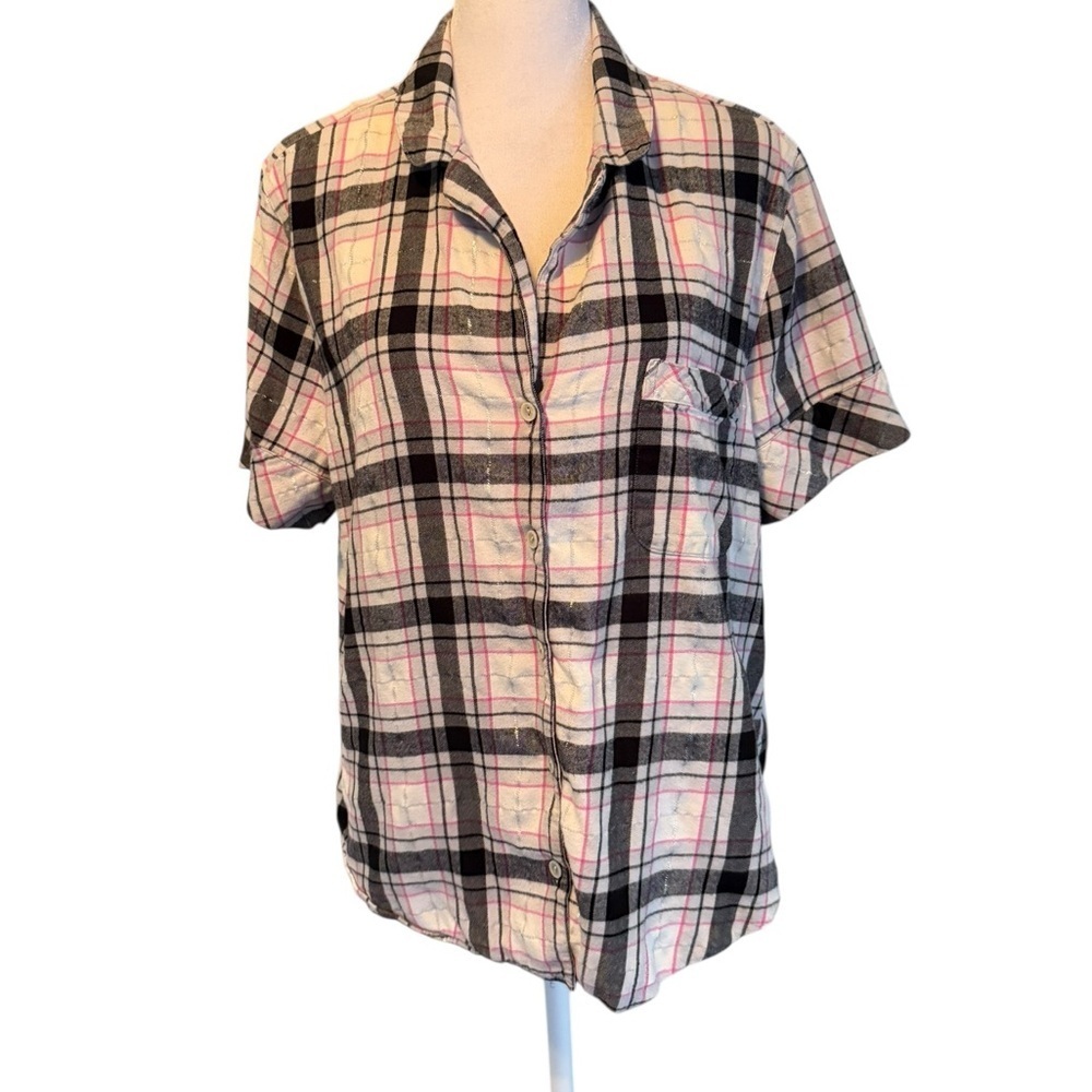 Victoria's Secret Plaid pajama top in black white pink & silver